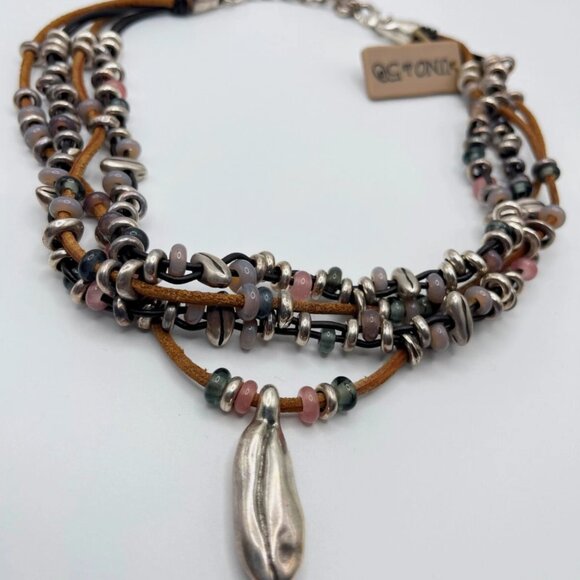 $310 Uno de 50 Multi Strand leather Silver plated Beaded Necklace Choker BOHO - Picture 8 of 14